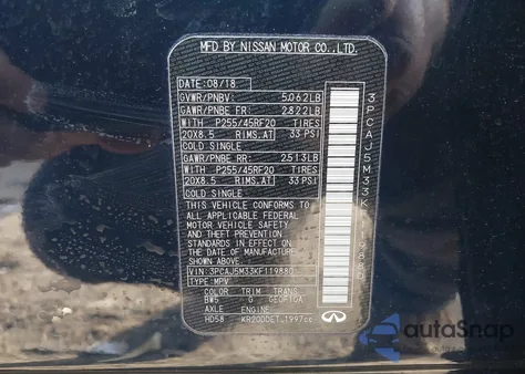 2019 Infiniti Qx50 Essential z USA, uszkodzony, nr VIN 3PCAJ5M33KF119880